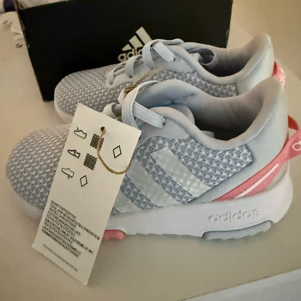 NWT!-{Adidas}-Size: kids 7- Racer TR 2.0 Running Shoe, Halo Blue/White/Super Pop - Picture 2 of 5